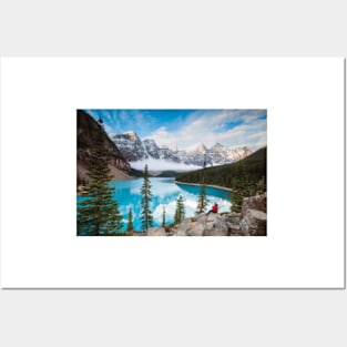 Man Sitting Near Moraine Lake Banff National Park Posters and Art